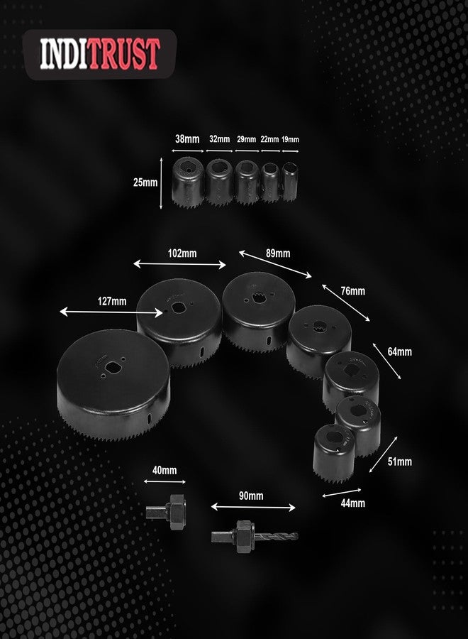Inditrust 16 Pcs Carbon Steel Hole Saw Cutting Tools (19-127mm) Rotary Bit Set (16 Bits) - Image 4